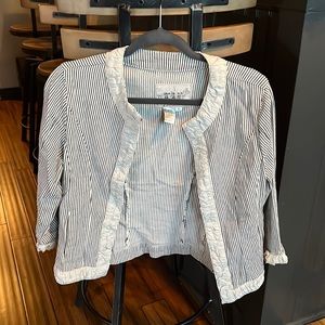 Black and Tan Striped Blazer with Ruffle Details